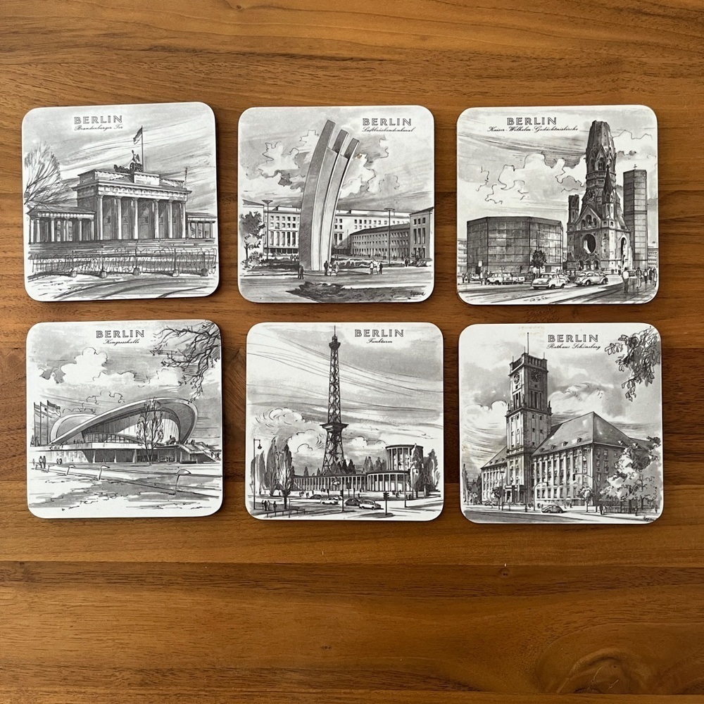 VINTAGE Set of 6 Coasters Berlin Landmark Buildings Schuberth Tamat-Secie German